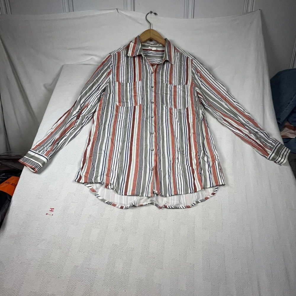 Tribal Jeans Womens Multi Color Vertical Stripe Button Up Shirt Size PS
